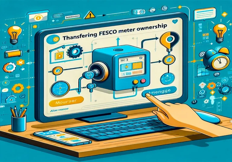 Step-by-step guide on changing ownership of a FESCO meter: A hand holding a utility meter with relevant documentation, illustrating the process outlined in the post titled 'How to Change Ownership of FESCO Meter'.