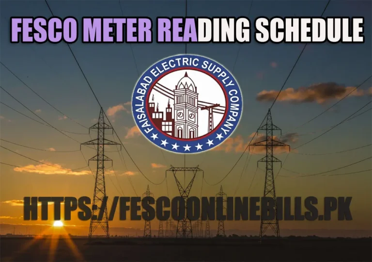 FESCO Meter Reading Schedule - A neatly organized calendar displaying dates for meter readings, with highlighted sections indicating specific time frames and areas of coverage
