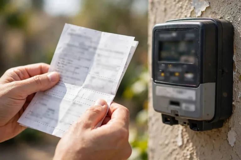 Person comparing FESCO electricity bill with digital meter reading to verify billing error