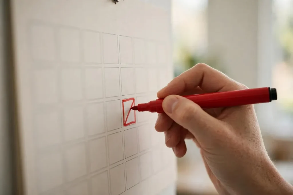 Hand marking a date on a wall calendar — FESCO meter reading schedule dates