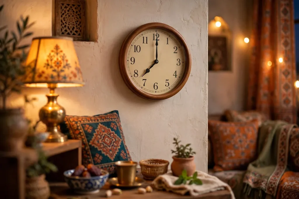 Wall clock showing evening time in a Pakistani home — FESCO peak hours timing
